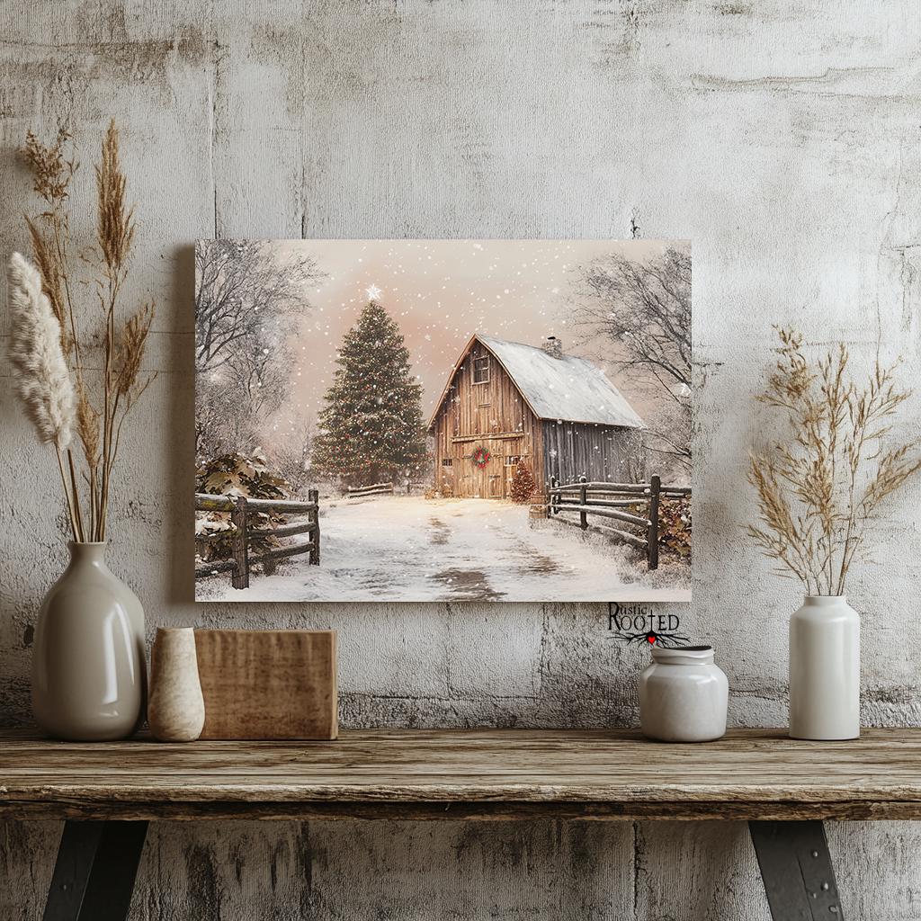Rustic Barn Snowy Country Christmas Seasonal Home Décor Modern ...