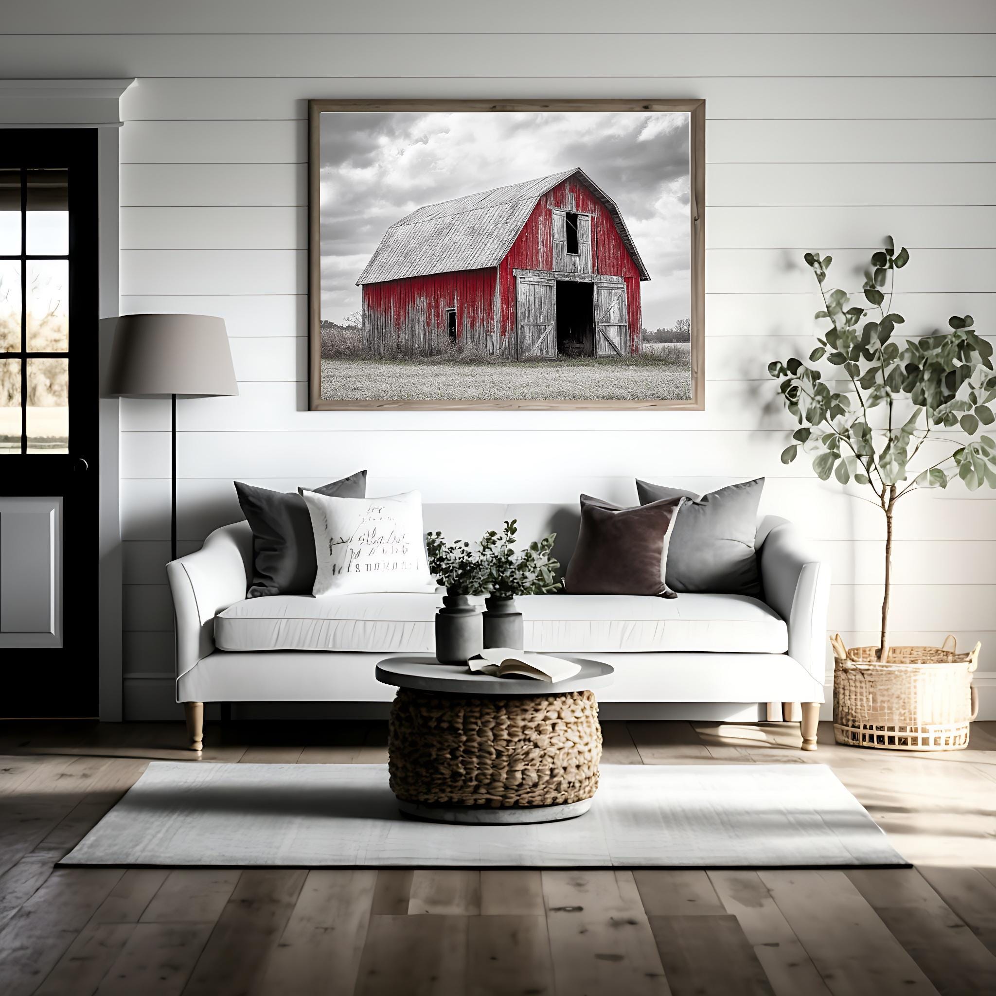 Red Barn Wall Art – Rustic Farmhouse Decor in Black and White With Bold ...