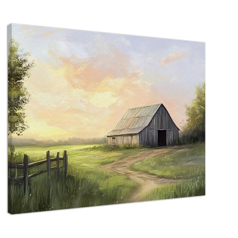 Abstract Painting Old Rustic Barn Farm Landscape Springtime Morning ...