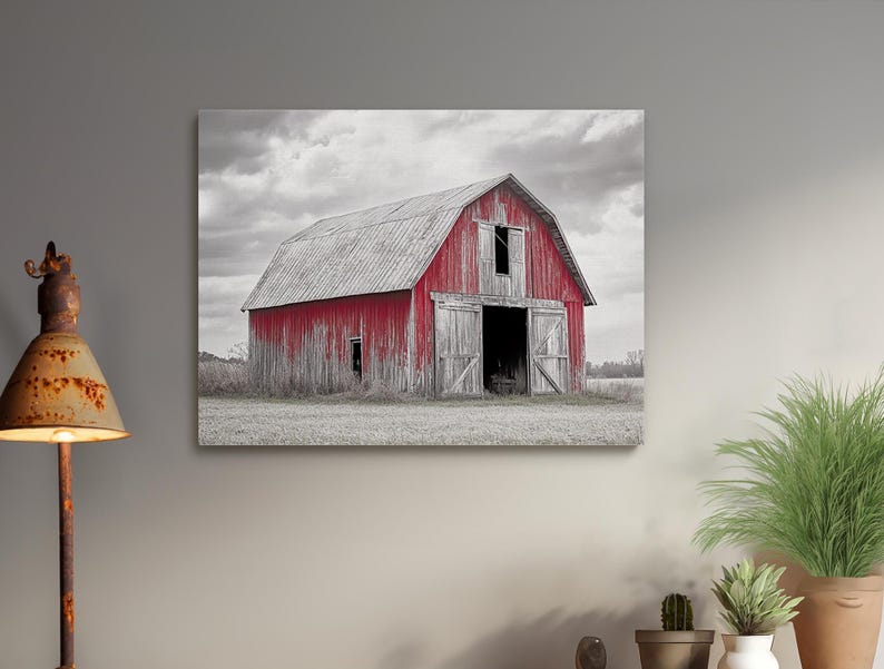 Red Barn Wall Art – Rustic Farmhouse Decor in Black and White With Bold ...