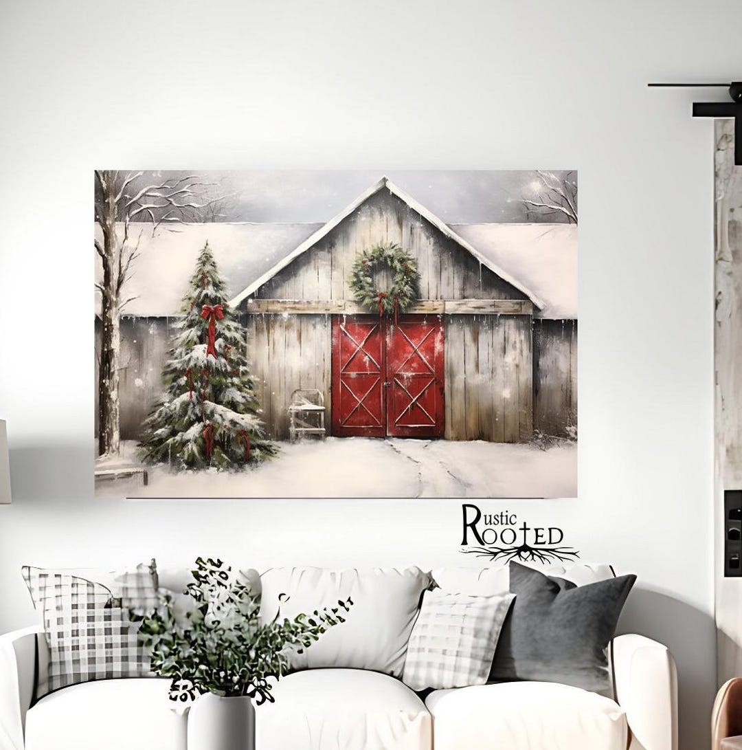 Snowy Barn Print for Modern Farmhouse - Rustic Winter Charm Red Barn ...