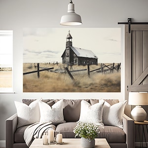 Rural Church Painting - Perfect Addition to Modern Farmhouse Gallery Wall Old Country One Room Church, Little White Church Wall Art Prints