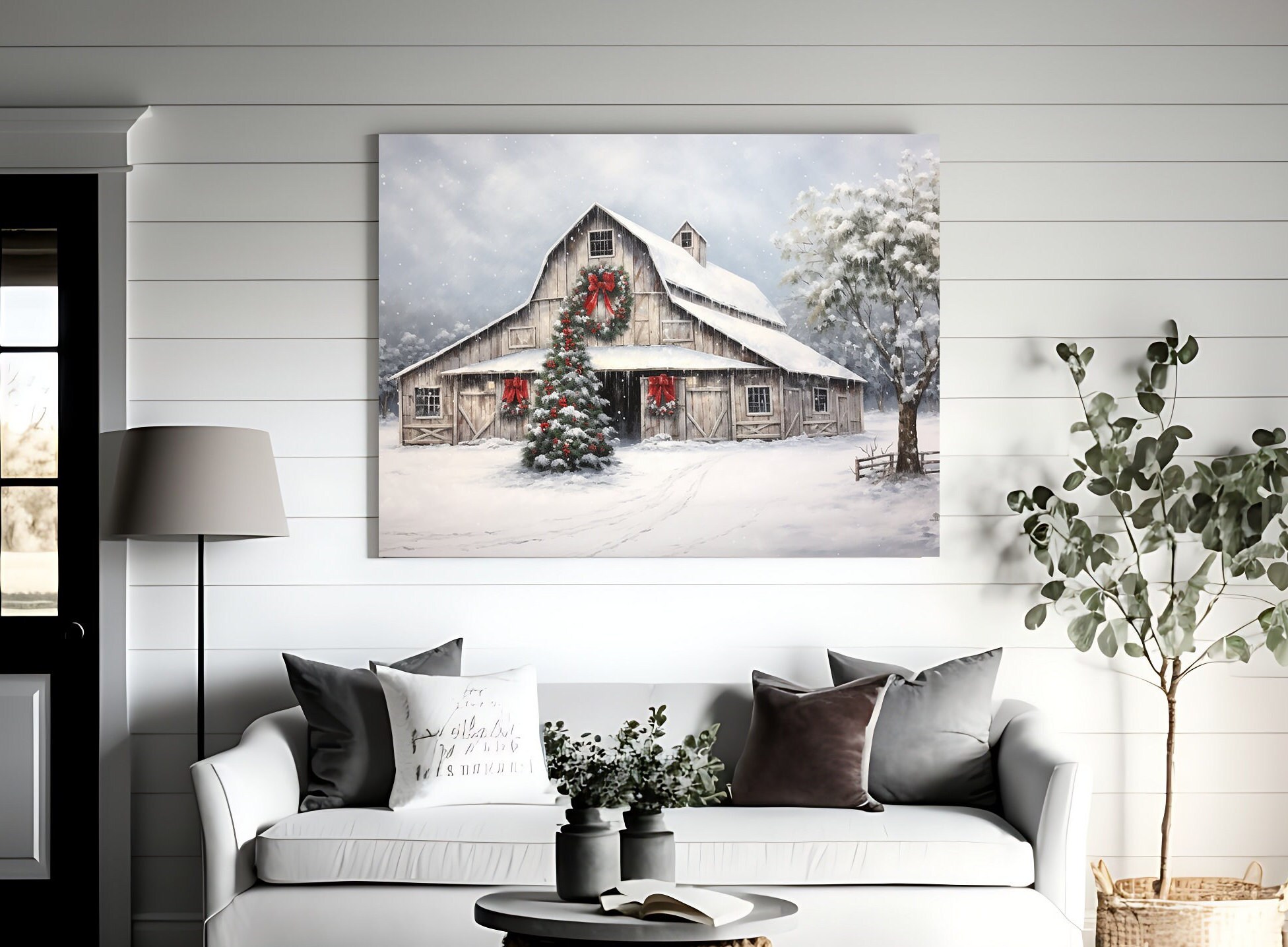 Weathered Barn, Christmas Canvas, Modern Farmhouse Decor, Modern ...