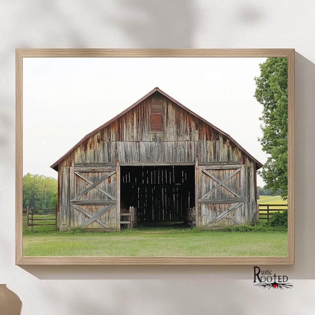 Rustic Red Weathered Country Barn Modern Farmhouse Home Decor Picture ...