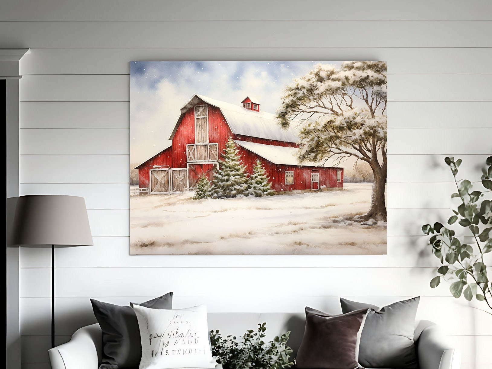 Red Barn, Snow Painting, Modern Rustic Farmhouse Decor, Weathered Barn ...