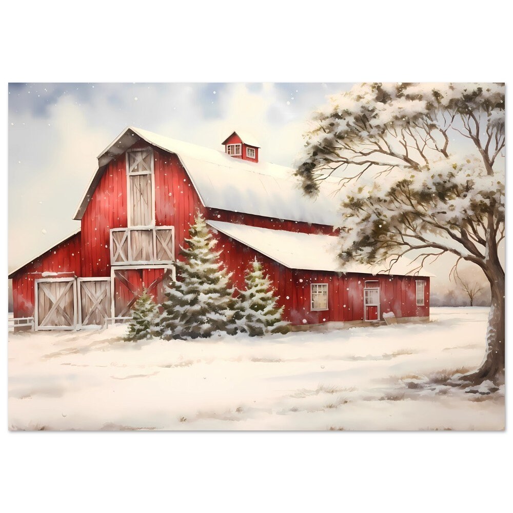 Red Barn, Snow Painting, Modern Rustic Farmhouse Decor, Weathered Barn ...