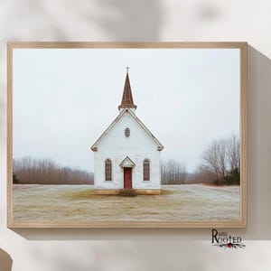 Charming Rural Church Art for Modern Farmhouse Decor - Framed Poster or Canvas Print One Room Country Building Modern Farmhouse Home Decor