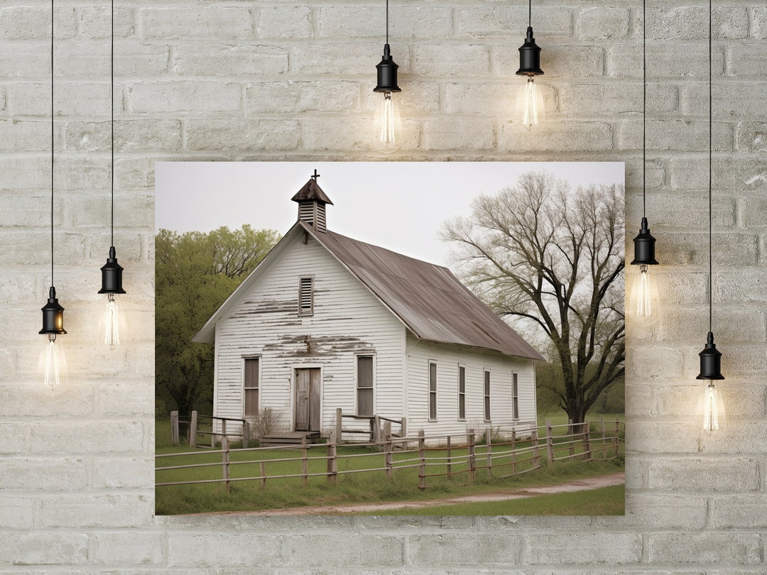 Old White Church, Modern Farmhouse Wall Art, Rural Country Church ...