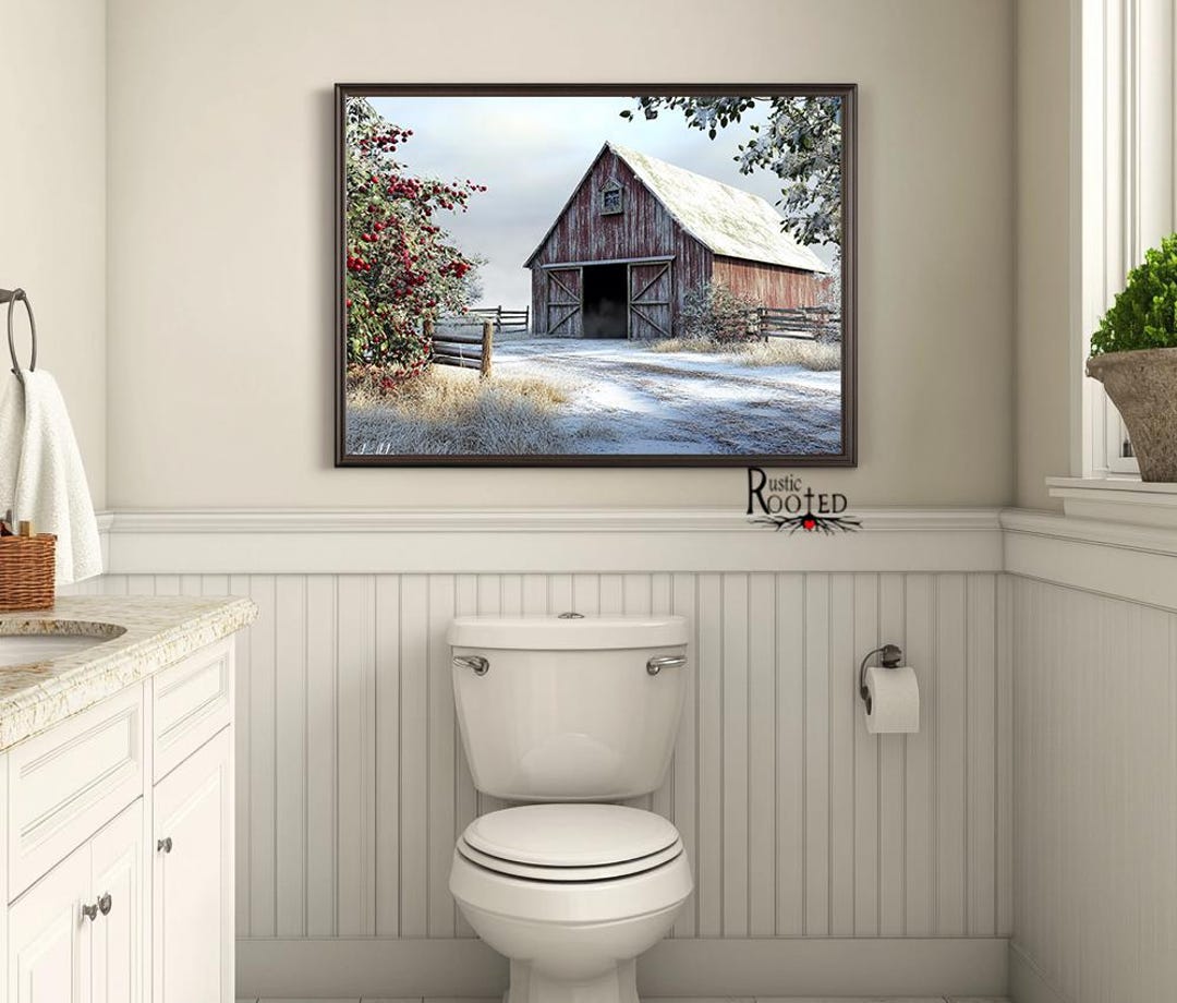 Snow Country Barn Christmas Canvas Rustic Farmhouse Wall Art Seasonal ...