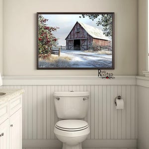 Snow Country Barn Rustic Barn Artwork Seasonal Christmas Holiday Home Décor Weathered Barn Picture Framed Canvas Artwork Posters