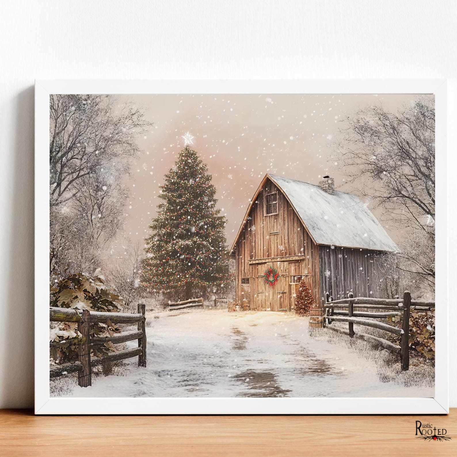 Rustic Barn Snowy Country Christmas Seasonal Home Décor Modern ...
