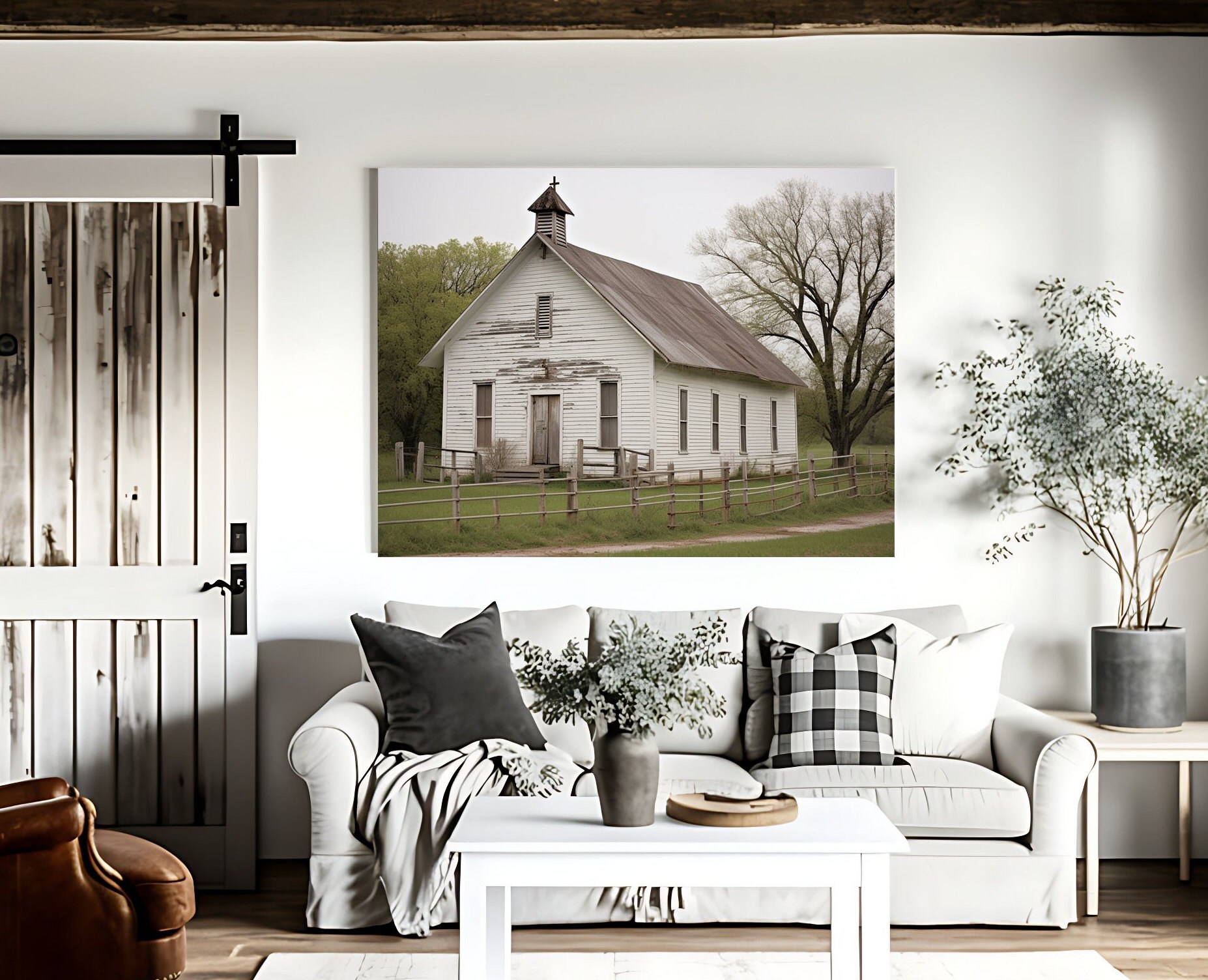 Old White Church, Modern Farmhouse Wall Art, Rural Country Church ...
