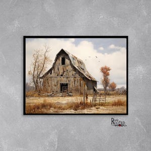 Charming Vintage Barn Wall Art for Modern Farmhouse Décor, Rugged Barn, Weathered Barn, Vintage Country Landscape, Autumn Farm Scene Canvas