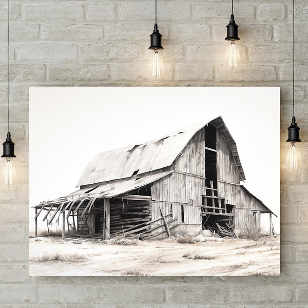 Vintage Barn Art,  Modern Farmhouse Decor, Weathered Barn, Black and White Print, Rustic Farmhouse Artwork, Modern Farmhouse Prints