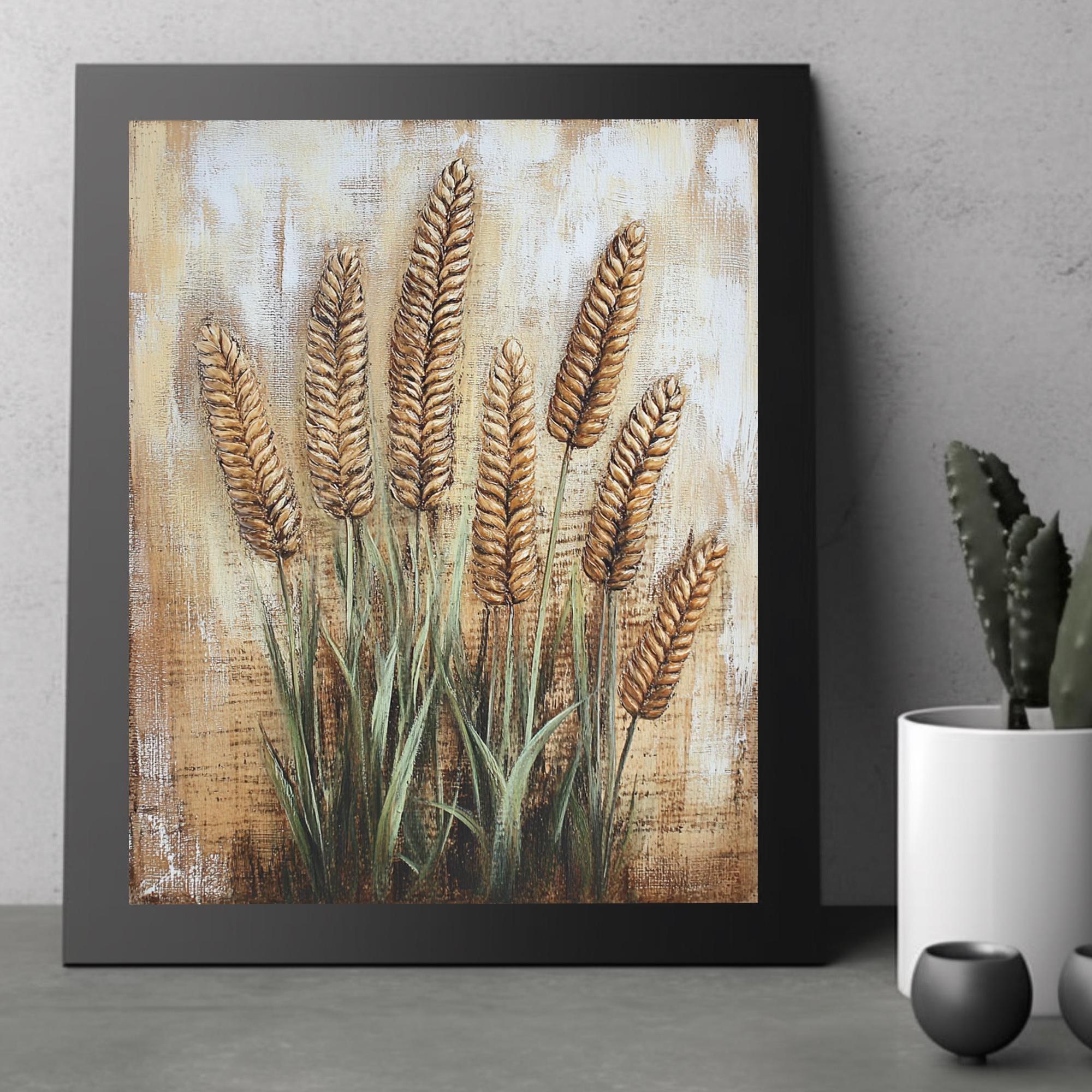 Wheat Stalk Painting Burlap Texture Décor Rustic Country Style Art ...