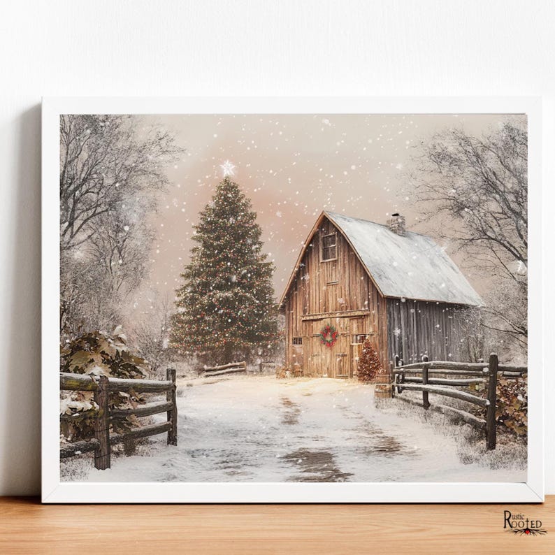 Snowy Rustic Barn Digital Download – Farmhouse Christmas Wall Art Print ...