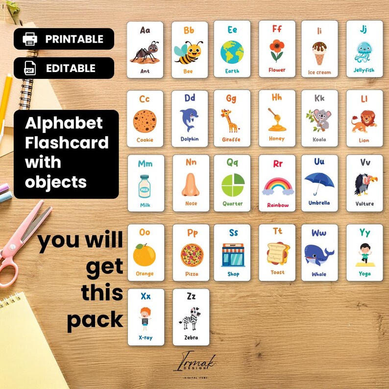 Printable Object Alphabet Cards A–Z | Letter & Picture Flashcards for ...
