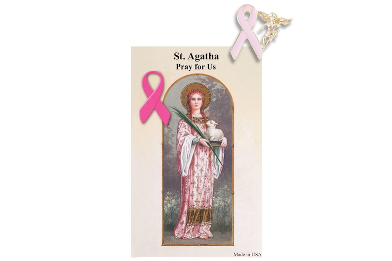 St. Agatha Breast Cancer Prayer Card with Guardian Angel Pink Etsy