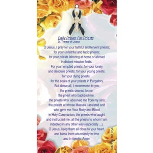 Prayer for Priests Ribbon Religious Lapel Pin on Daily Prayer for Priests Prayer Card (Made in USA)