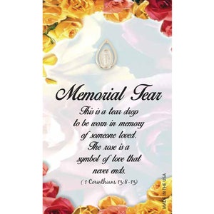 Goldtone Miraculous Medal Memorial Tear Religious Lapel Pin on Gift Card (Made in USA)