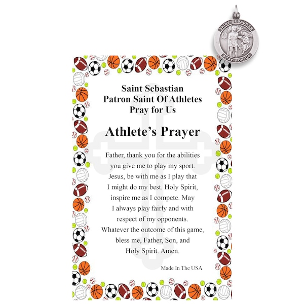St. Sebastian Athlete's Prayer Card with St. Sebastian Medal