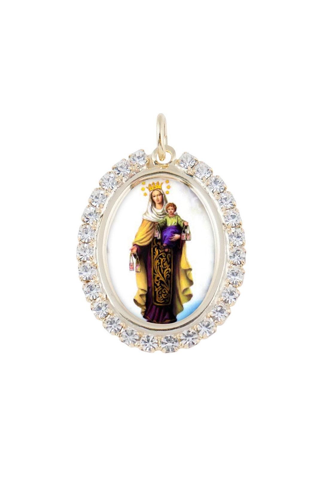 Austrian Crystal Our Lady of Mount Carmel Photo Religious Pendant Medal ...