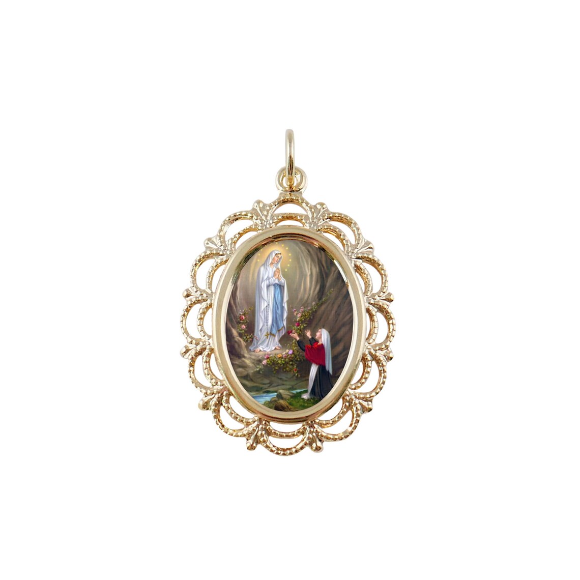 Lace Our Lady of Lourdes Photo Medal Religious Necklace - Etsy