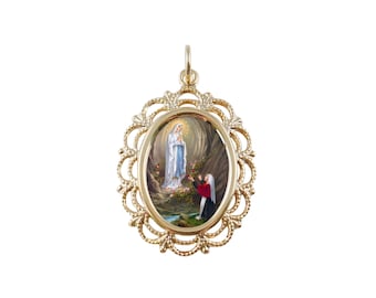 Antique Our Lady of Lourdes Medal Necklace: 18K Gold Filled FIX French ...