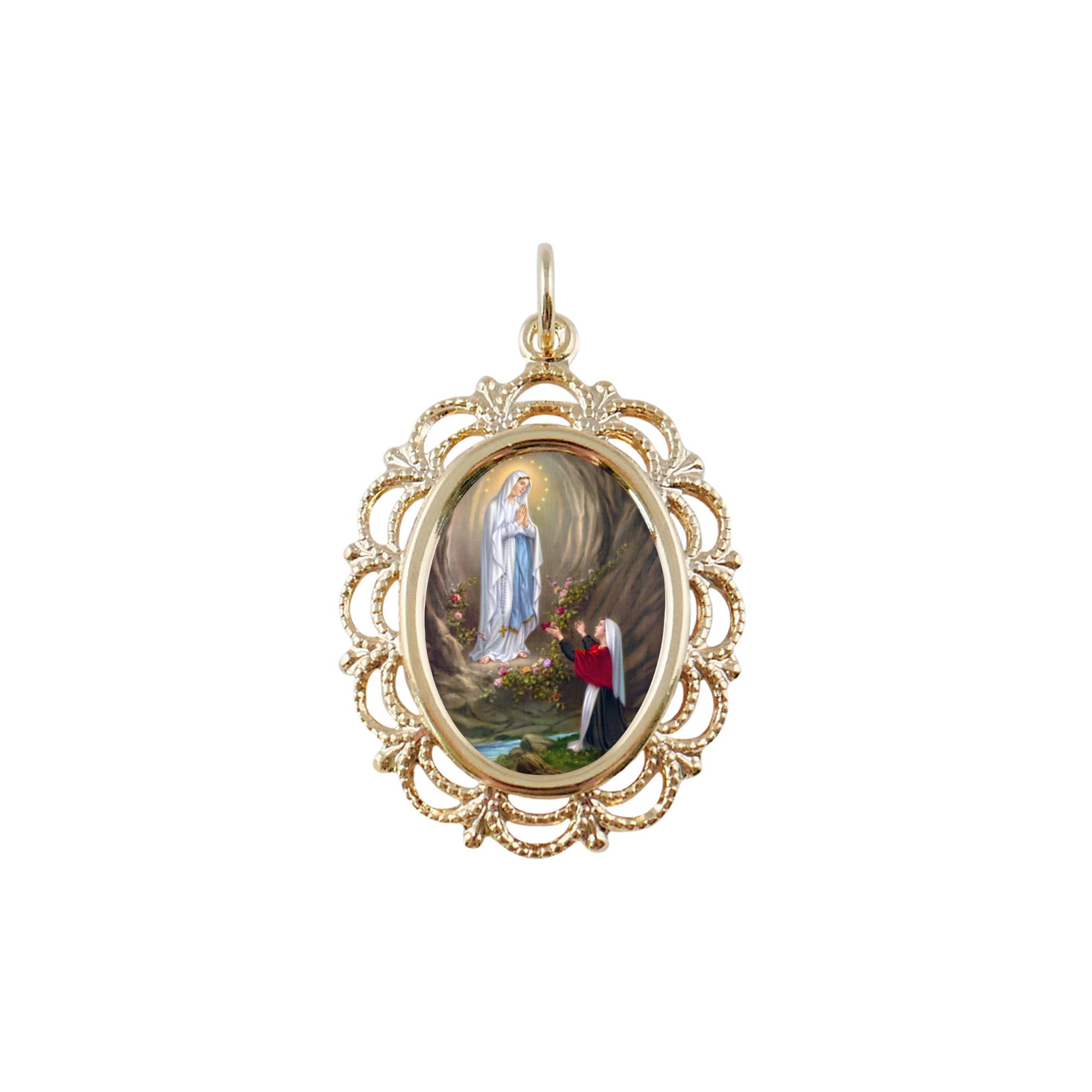 Lace Our Lady of Lourdes Photo Medal Religious Necklace - Etsy