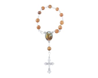 Olivenholz Auto Rosenkranz mit St. Michael dem Erzengel Foto
