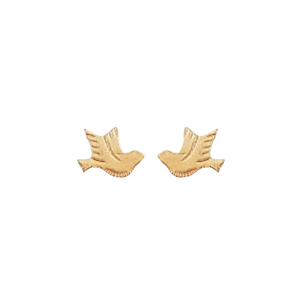 14 Kt Yellow Gold Sideways Dove Holy Spirit Earrings