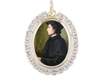 Austrian Crystal St. Elizabeth Ann Seton Photo Religious Pendant Medal Necklace