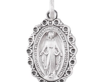 18mm x 33mm Jewel Tie 925 Sterling Silver Antiqued-Style Miraculous Medal 18mm x 33mm Jewel Tie 925 Sterling Silver Antiqued-Style Miraculous Medal
