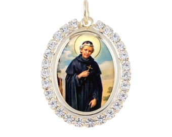 Austrian Crystal St. Peregrine Photo Religious Pendant Medal Necklace