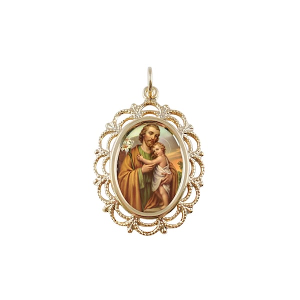 Lace St. Joseph Photo Medal Religious Necklace