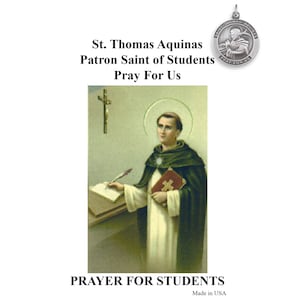 St. Thomas Aquinas Prayer For Students Prayer Card with Medal