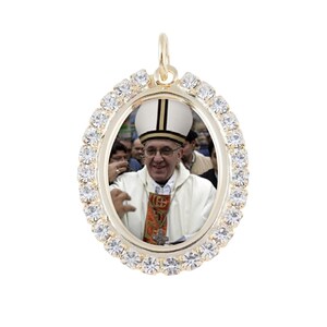 Austrian Crystal Pope Francis Photo Religious Pendant Medal Necklace