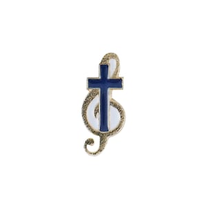 Music Note with Blue Cross Lapel Pin (Pack of One Dozen)(Other Quantities Available)
