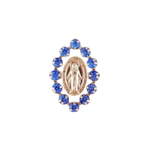 Beautiful Blue Austrian Crystal Miraculous Medal Religious Lapel Pin