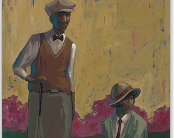 Relaxing on the Green by John Holyfield, Black Golfers Print,  Black Golfer Art,  Golf Art,  African American Art,  Black Art