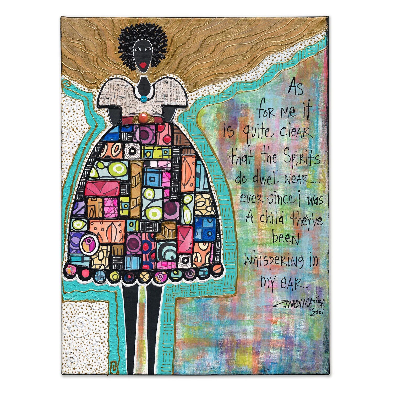 Whispers by Ziwadi Majiisa, Mixed Media Art, African American Art, Black People Art, Black Woman Art, Art by Black Artists