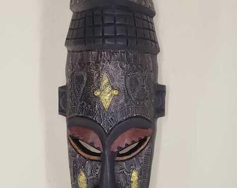 Hand-made Tribal Mask from Cameroon is 31 X 10 X 7 inches wide w/Andinkra symbols African Home Decor, African Art, Tribal Mask, Black art