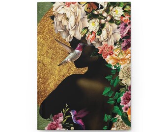 Black Woman Journal, Black Woman Floral Art,  African American Journal, Art by Black Artist Gift, Art by Black Artist
