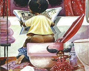 Crossword Puzzle by Frank Morrison, Black Art Children, Black Bathroom Art, Black Art for Kids, African American Art, Black Nursery Room
