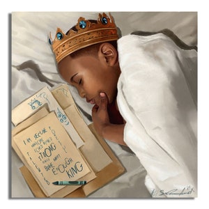 Even When I&#39;m Sleeping Boy by Salaam Muhammad, Black Art Children, Black Kid Room, Black Art for Children&#39;s Room, African American Art