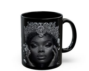 Black Woman Mug, Black Queen,  lack Owned Shop, Afrocentric Gift, Gift for Black, Melanin Beauty, African American Gift, Brown Skin Glamour