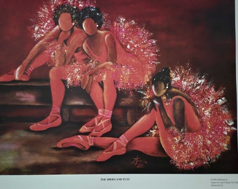 Toe Shoes and Tutu by Annie Lee, Black Art Gift, Black People Art, Black Family Art, Art by Black Artist, Black Art