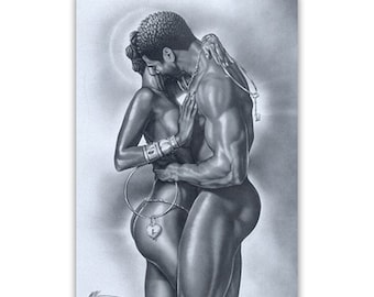 Troca de Chaves e Cadeados por Kevin Williams, WAK, Presentes de Arte Negra, Arte de Casal Negro, Arte de Amor Negro, Arte de Nus Negros, Arte de Pessoas Negras
