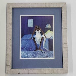 Blue Monday by Annie Lee, Framed Art Mini Print, African American Art, Black Art, Woman, Bathroom Art, Art by Black Artist, 10 X 11 inches