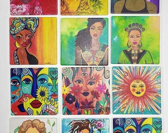 Posavasos inspiradores de Sylvia “Gbaby” Cohen, vendidos en un juego de 2. Arte de artistas afroamericanos, regalos afroamericanos, regalo para mamá, decoración del hogar afroamericana.